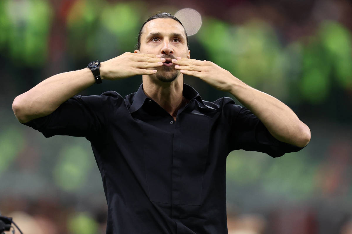 Zlatan Ibrahimovic pictured blowing kisses to AC Milan fans at the club's San Siro stadium after announcing his retirement from soccer in June 2023 at the age of 41